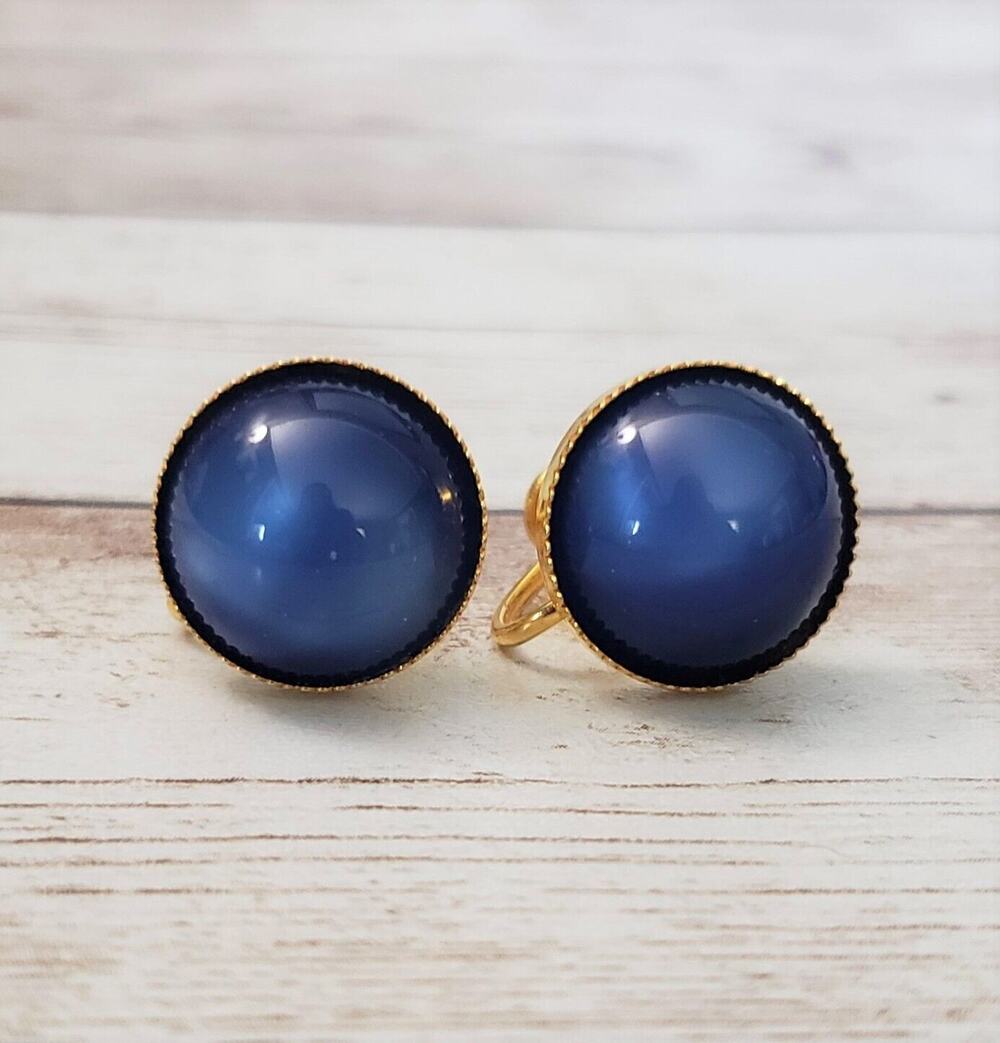 Vintage Screw Back Earrings Blue 5/8"